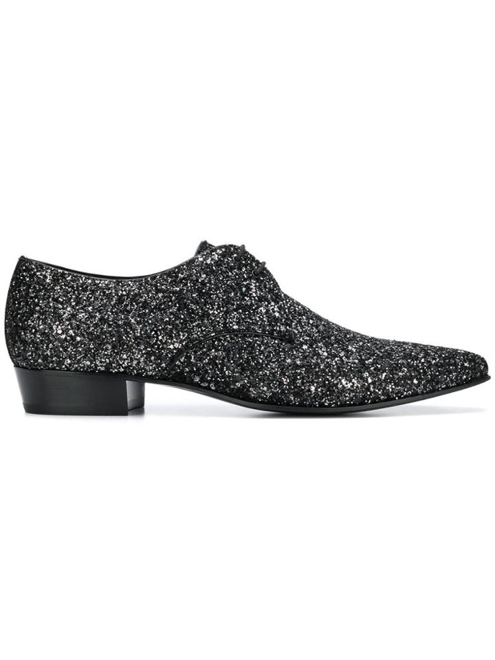 Saint Laurent Glitter Derby Shoes - Black