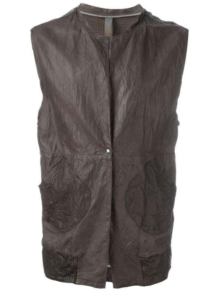 Wlg By Giorgio Brato Leather Waistcoat, Men's, Size: 44, Grey, Leather
