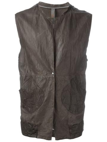 Wlg By Giorgio Brato Leather Waistcoat, Men's, Size: 44, Grey, Leather