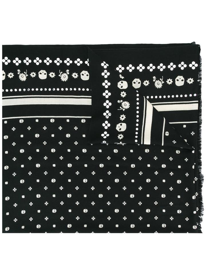 Coach Skulls Print Scarf, Women's, Black, Wool/metal