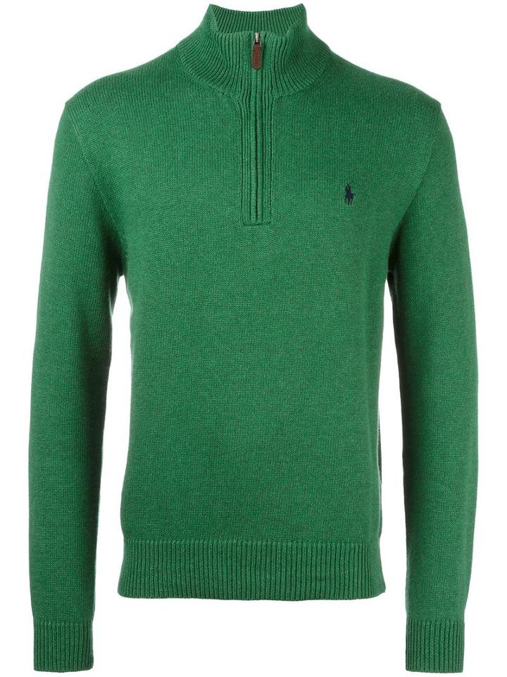 Polo Ralph Lauren Ribbed Zip Collar Jumper, Men's, Size: Medium, Green, Cotton