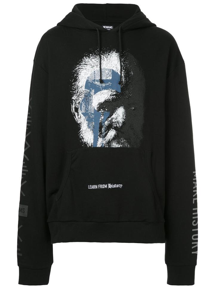 Newams Oversized Printed Hoodie - Black