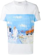 Moncler Beach Scene Print And Embroidery T-shirt, Men's, Size: Medium, White, Cotton