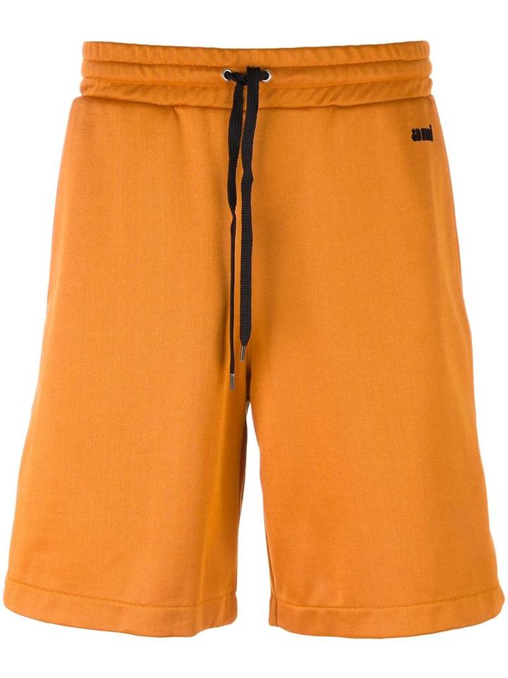 Ami Alexandre Mattiussi Contrast Band Track Shorts, Men's, Size: Small, Yellow/orange, Cotton/polyester