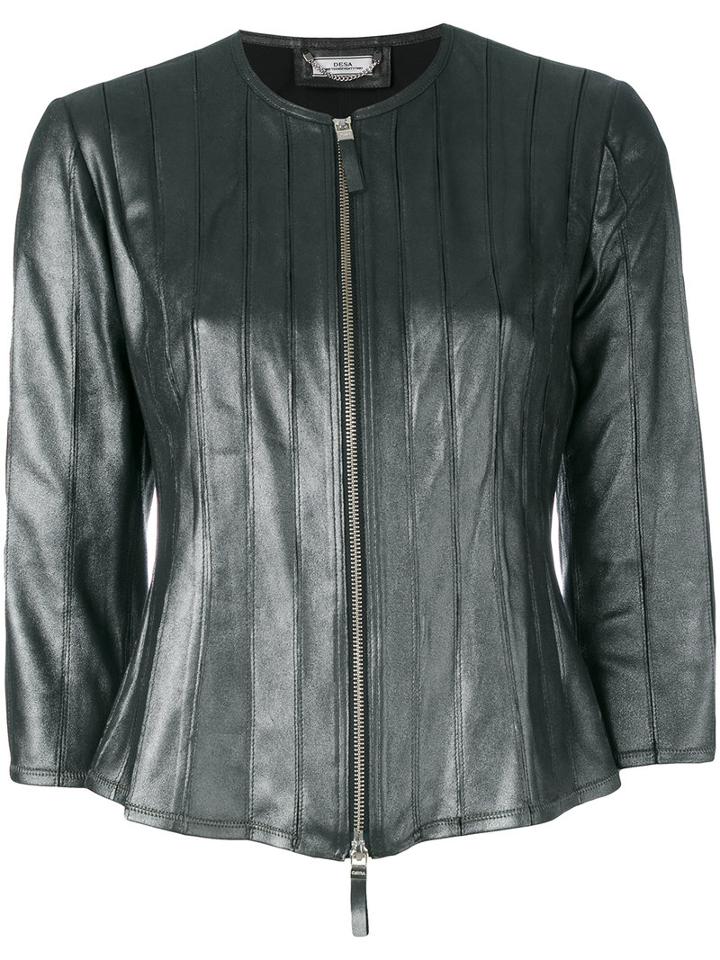 Desa 1972 - Collarless Leather Jacket - Women - Cotton/leather - 44, Women's, Grey, Cotton/leather