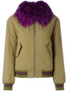 Army Yves Salomon Fur Trim Bomber Jacket, Women's, Size: 38, Green, Wool/polyamide/polyester/spandex/elastane