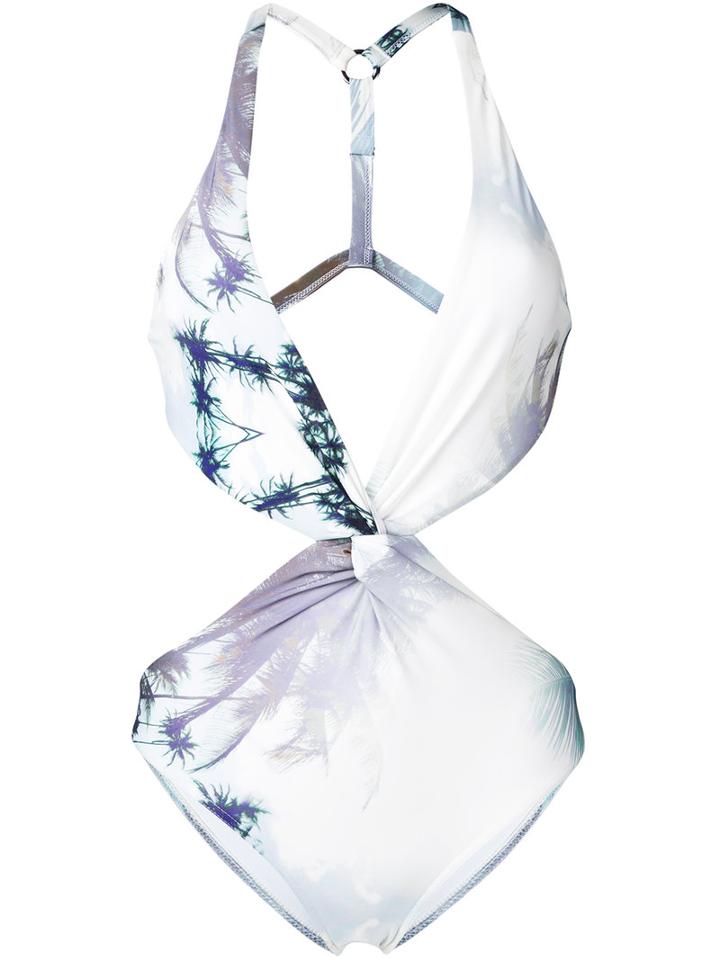 Fleur Of England - Palm Cut-out Swimsuit - Women - Polyamide/spandex/elastane - L, Blue, Polyamide/spandex/elastane