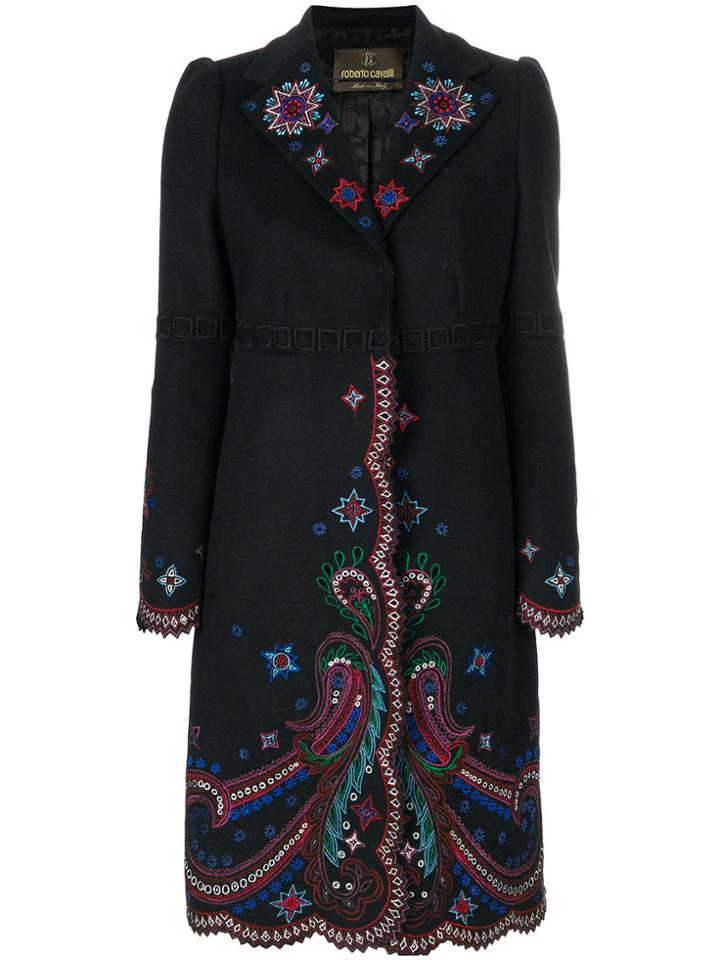 Roberto Cavalli Embroidered Coat - Black
