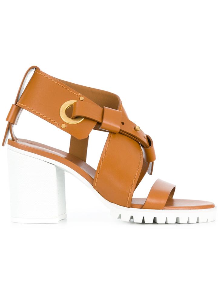 Chloé Strappy Chunky Mid Heel Sandal - Brown