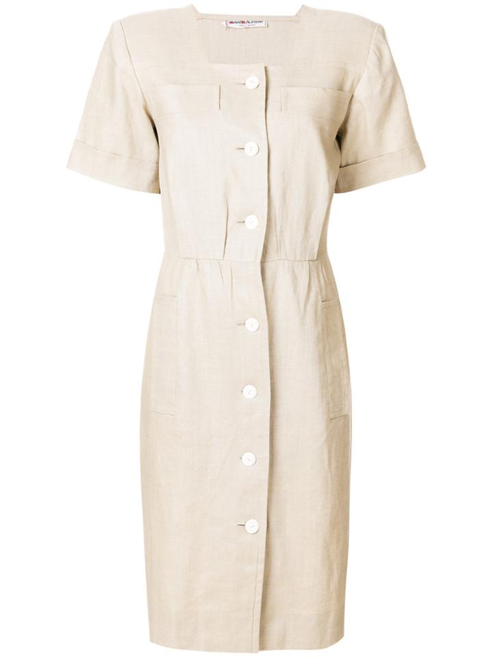 Yves Saint Laurent Vintage Buttoned Shortsleeved Midi Dress - Nude &