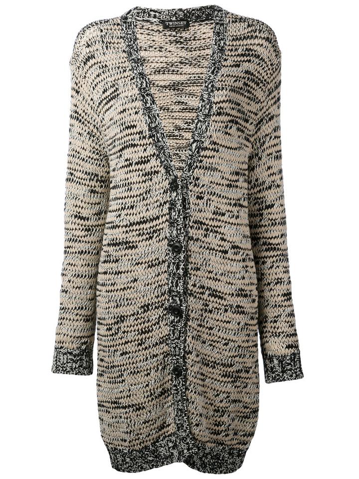 Twin-set - V-neck Long Cardigan - Women - Cotton - M, Black, Cotton