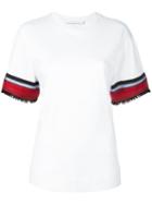 Victoria Victoria Beckham Striped Sleeves Frayed Trim Blouse, Women's, Size: Medium, White, Cotton/polyester