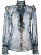 Roberto Cavalli - Printed Sheer Shirt - Women - Silk/polyester - 40, Blue, Silk/polyester