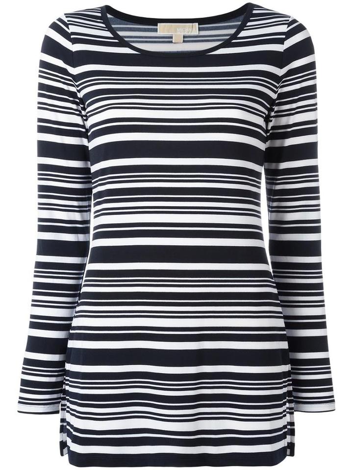 Michael Michael Kors Striped Blouse, Women's, Size: Large, Blue, Polyester/spandex/elastane