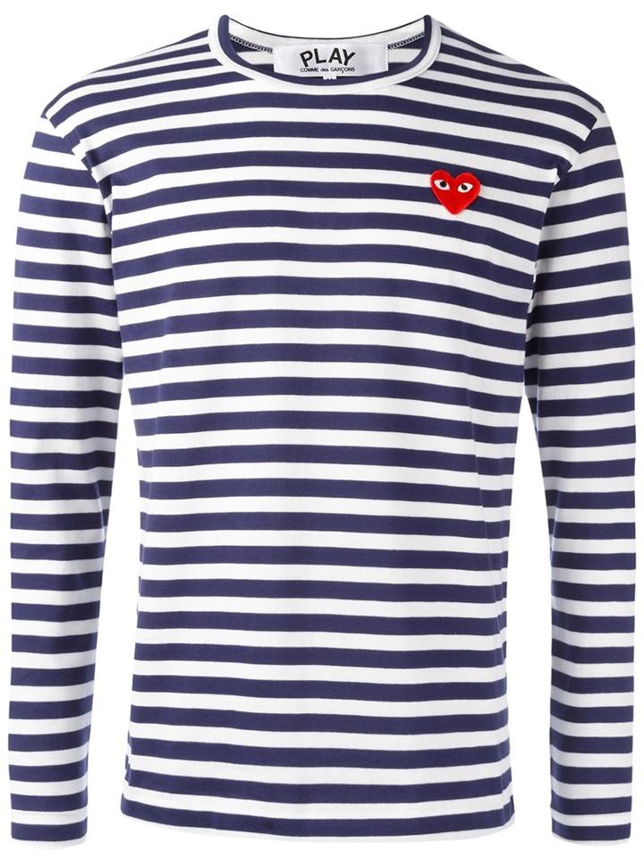 Comme Des Garçons Play Striped Longsleeved T-shirt, Men's, Size: Large, Blue, Cotton