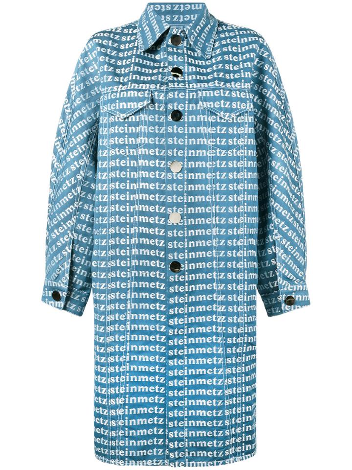 Faustine Steinmetz Logo Printed Denim Overcoat - Blue