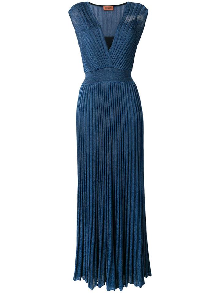 Missoni Knitted Plisse Evening Dress - Blue