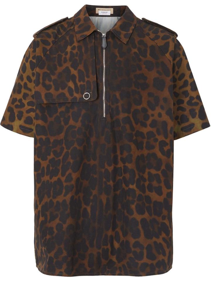 Burberry Short-sleeve Leopard Print Cotton Shirt - Brown
