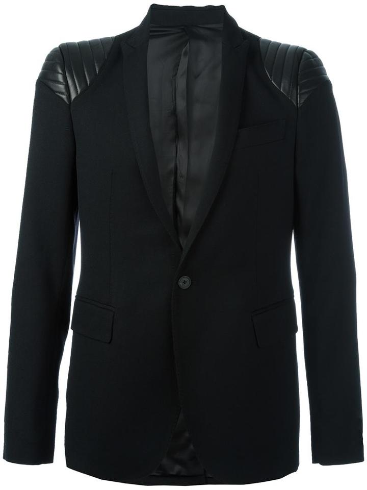 Les Hommes Quilted Shoulder Blazer, Men's, Size: 50, Black, Leather/viscose/wool