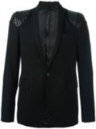 Les Hommes Quilted Shoulder Blazer, Men's, Size: 50, Black, Leather/viscose/wool