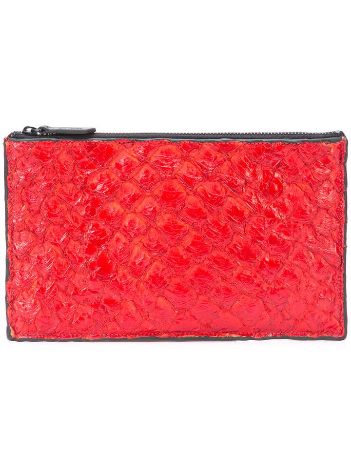 Osklen - Igapo Clutch - Unisex - Calf Leather/pirarucu Skin - One Size, Red, Calf Leather/pirarucu Skin