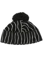 Le Chapeau Striped Pompom Beanie, Women's, Black, Wool
