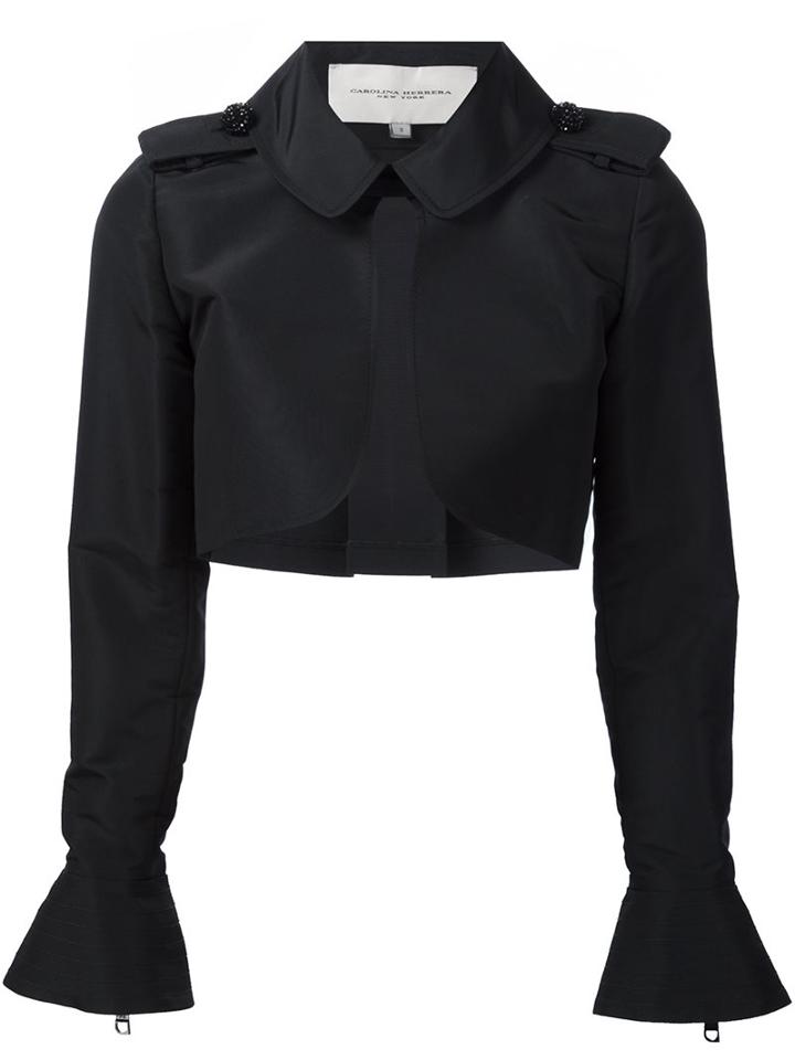 Carolina Herrera Bell Sleeves Cropped Jacket, Women's, Size: 8, Black, Silk
