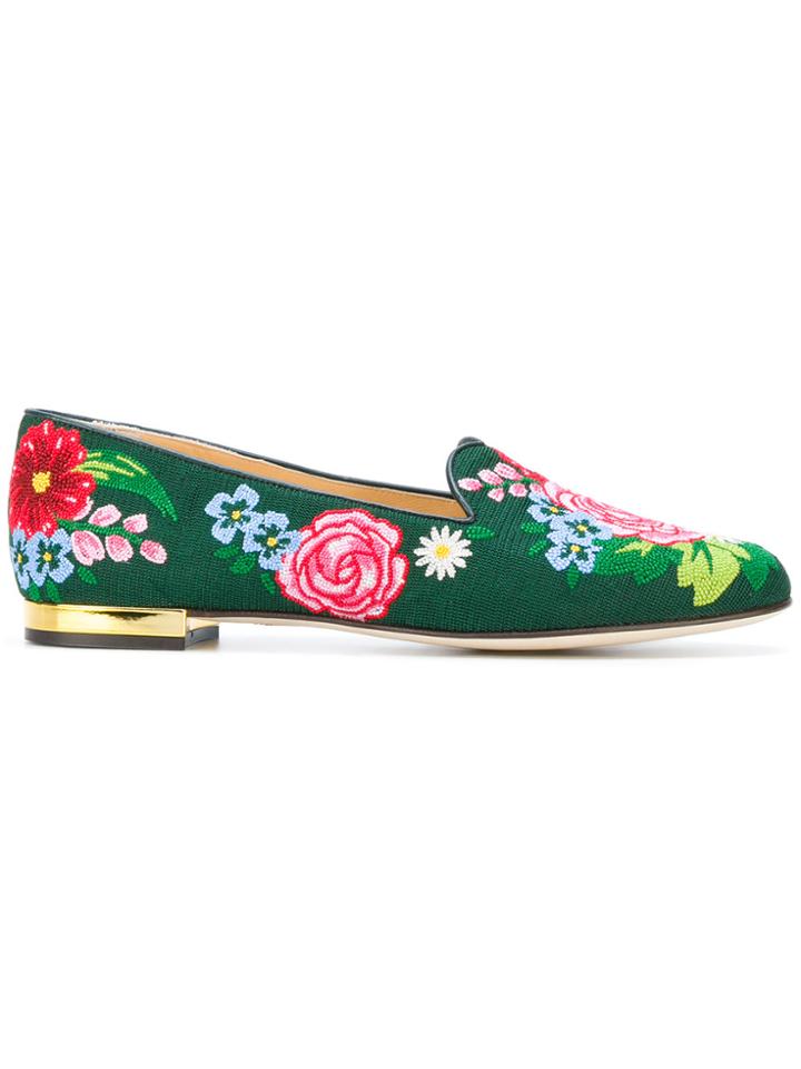 Charlotte Olympia Floral Slippers - Green