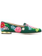Charlotte Olympia Floral Slippers - Green