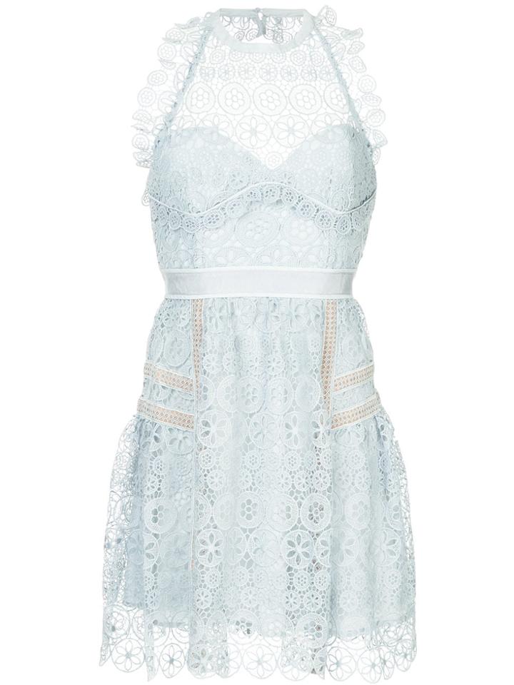 Self-portrait Embroidered Lace Mini Dress - Blue