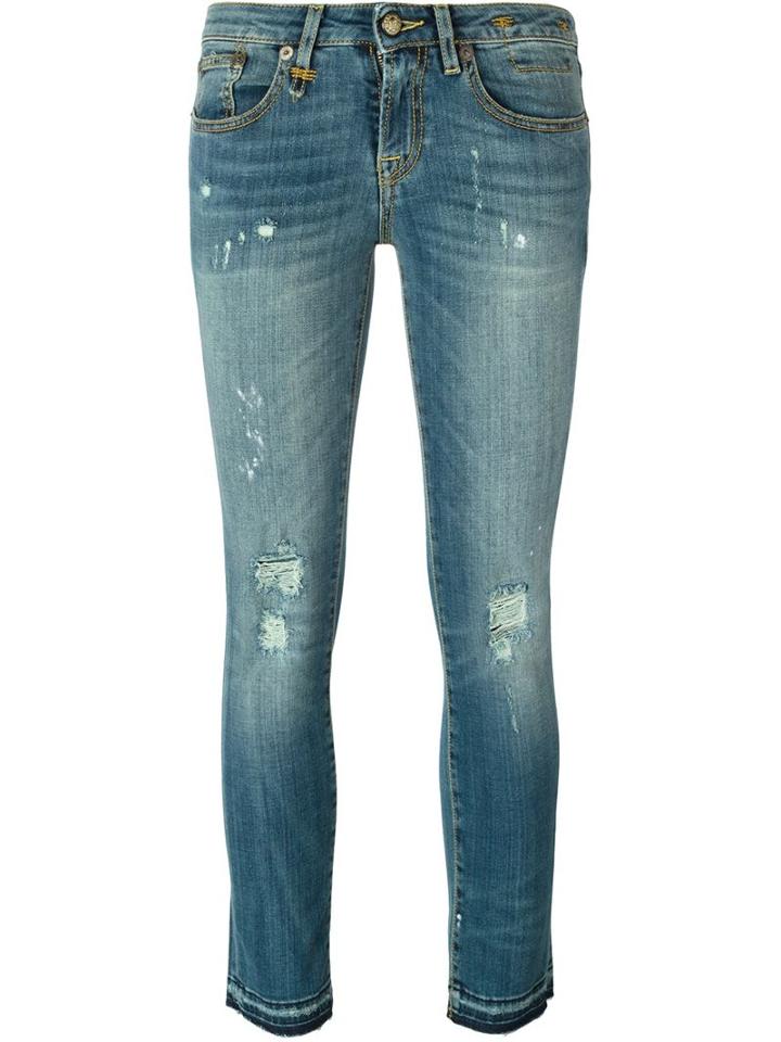 R13 Stretch Fabric Distressed Skinny Jeans, Women's, Size: 30, Blue, Cotton/polyester/spandex/elastane