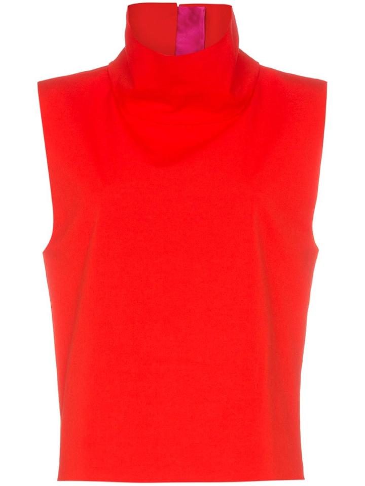 Halpern Sleeveless Turtleneck Top - Red