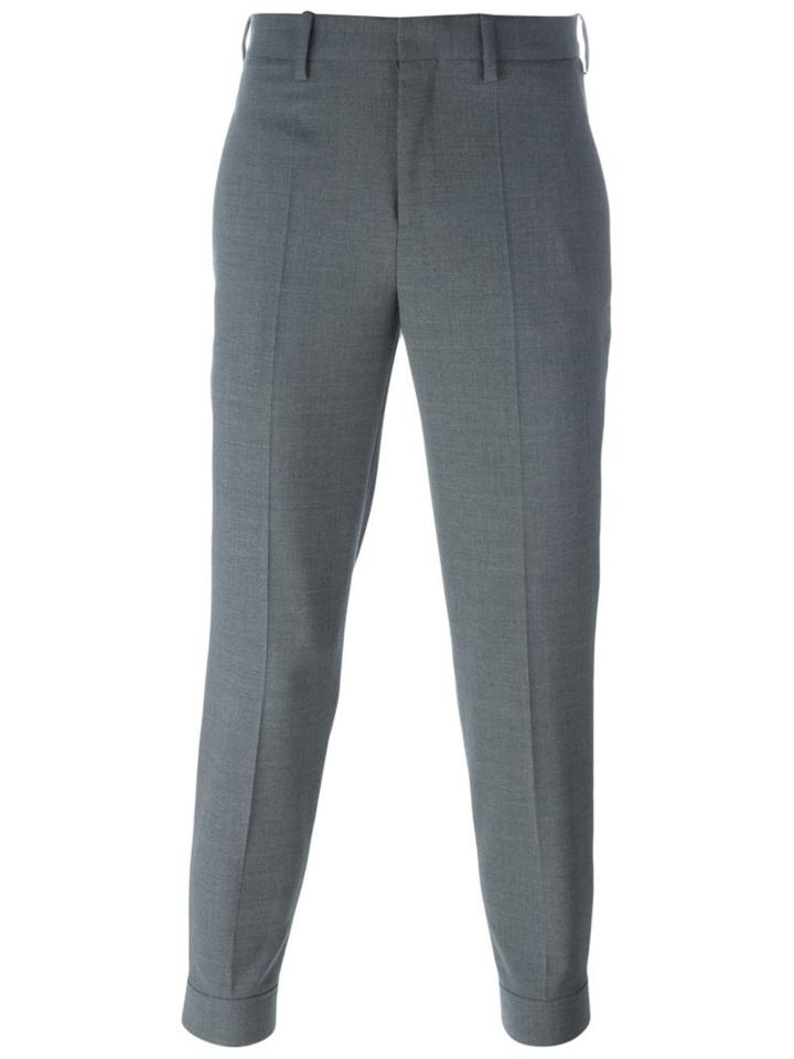 Neil Barrett Slim Fit Cropped Trousers, Men's, Size: 50, Grey, Polyester/spandex/elastane/virgin Wool