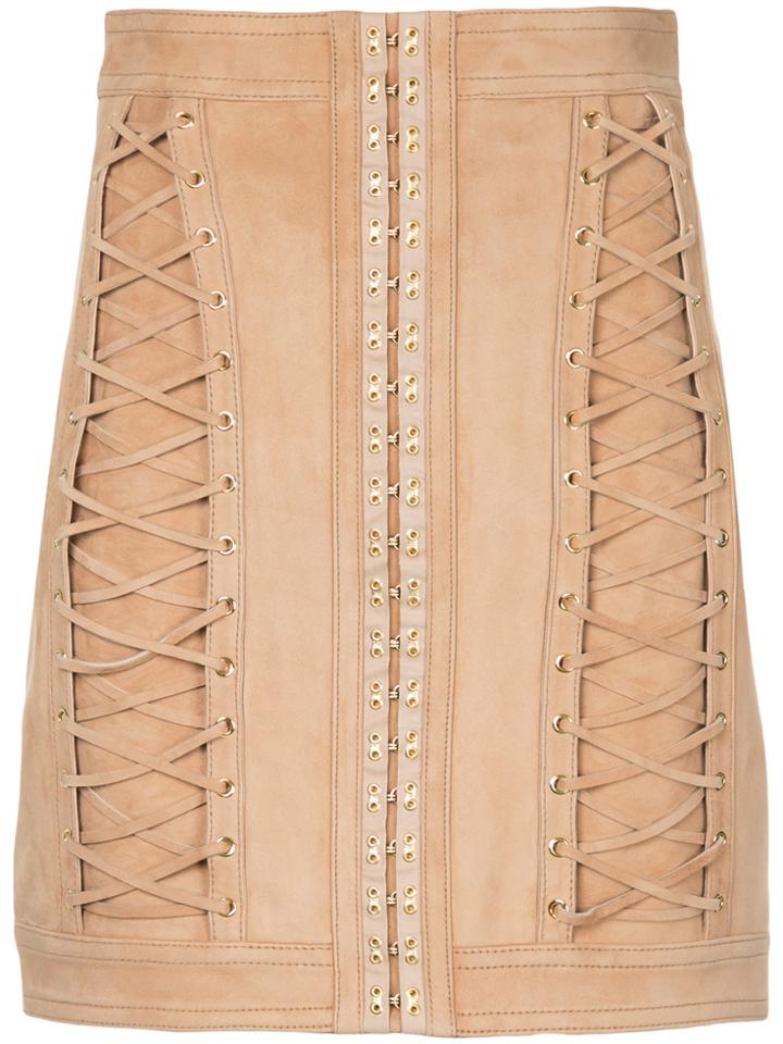 Balmain Lace-up Mini Skirt - Brown