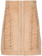 Balmain Lace-up Mini Skirt - Brown