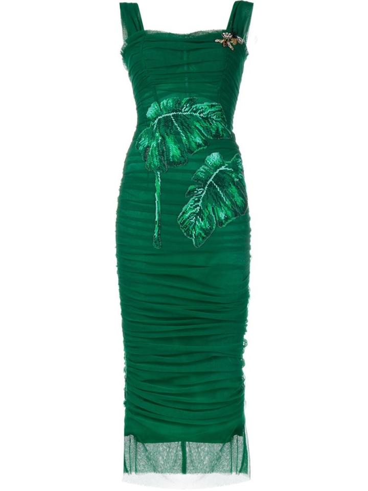 Dolce & Gabbana Sleeveless Embellished Tulle Bodycon Dress, Women's, Size: 40, Green, Silk/cotton/nylon/glass