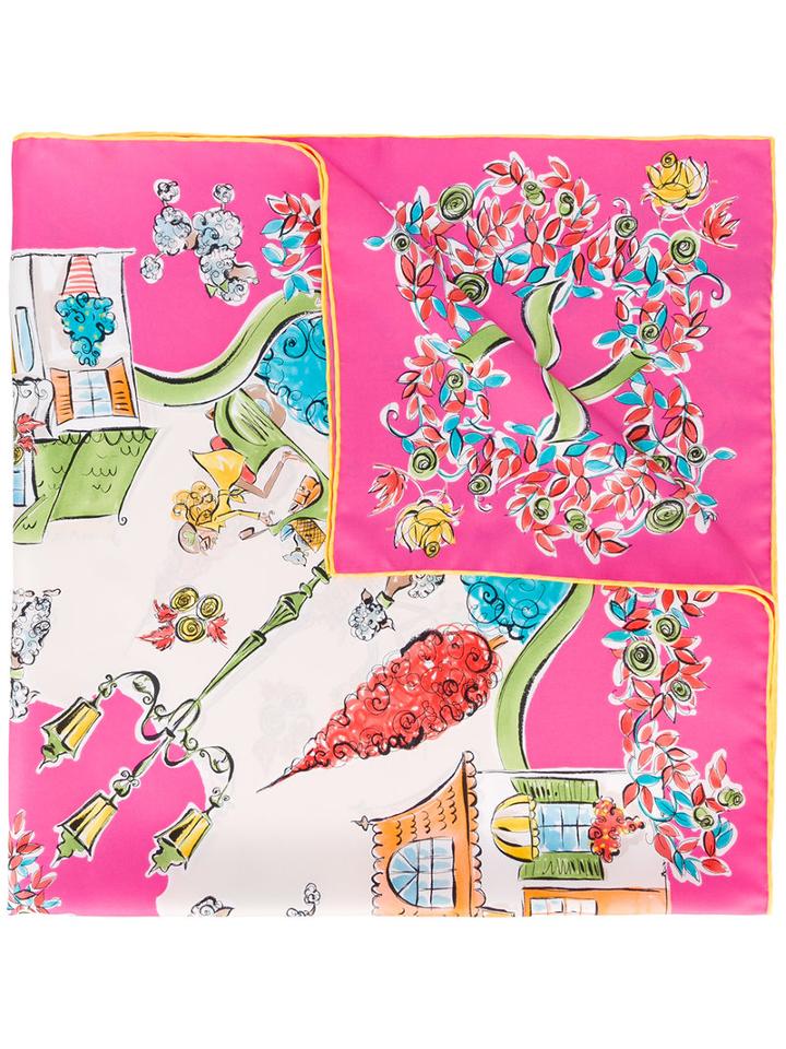 Salvatore Ferragamo - Village Print Scarf - Women - Silk - One Size, Pink/purple, Silk