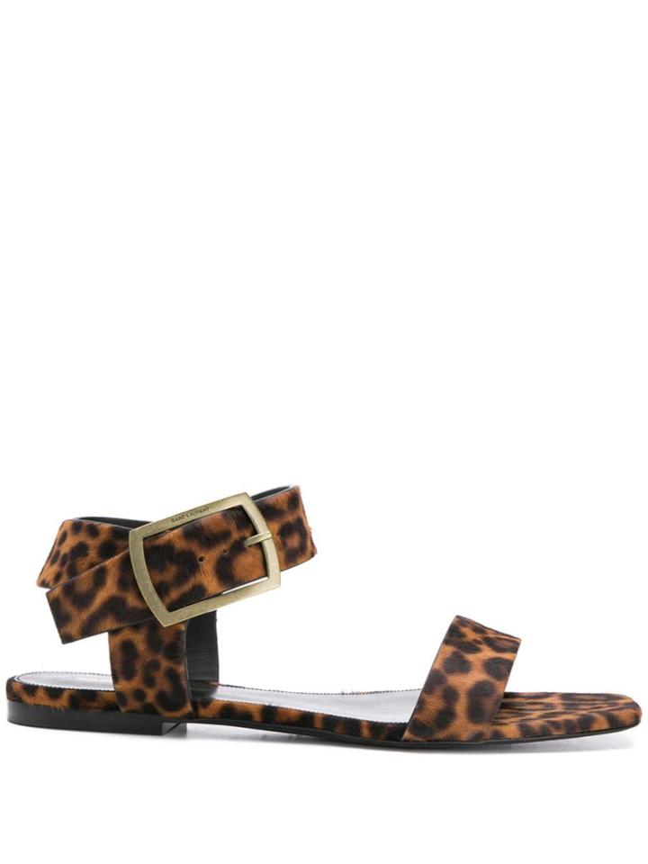Saint Laurent Leopard Pattern Sandals - Black