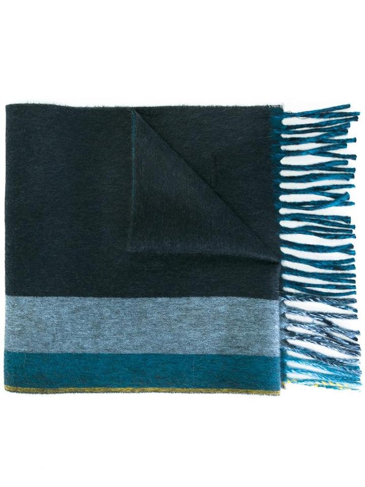 Salvatore Ferragamo Striped Detail Scarf, Men's, Blue, Cashmere