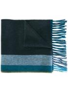 Salvatore Ferragamo Striped Detail Scarf, Men's, Blue, Cashmere