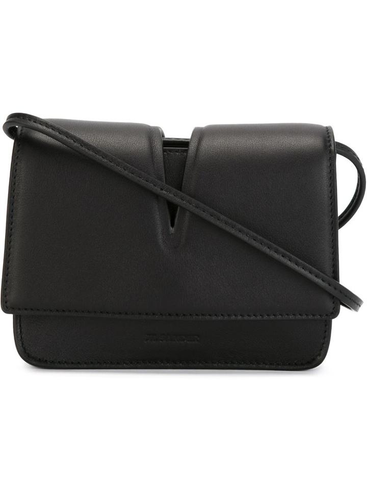 Jil Sander Cut-out Flap Crossbody Bag, Women's, Black, Calf Leather