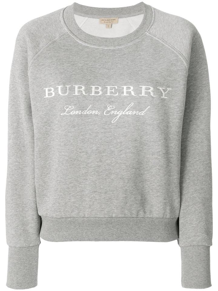 Burberry Embroidered Cotton Blend Jersey - Grey