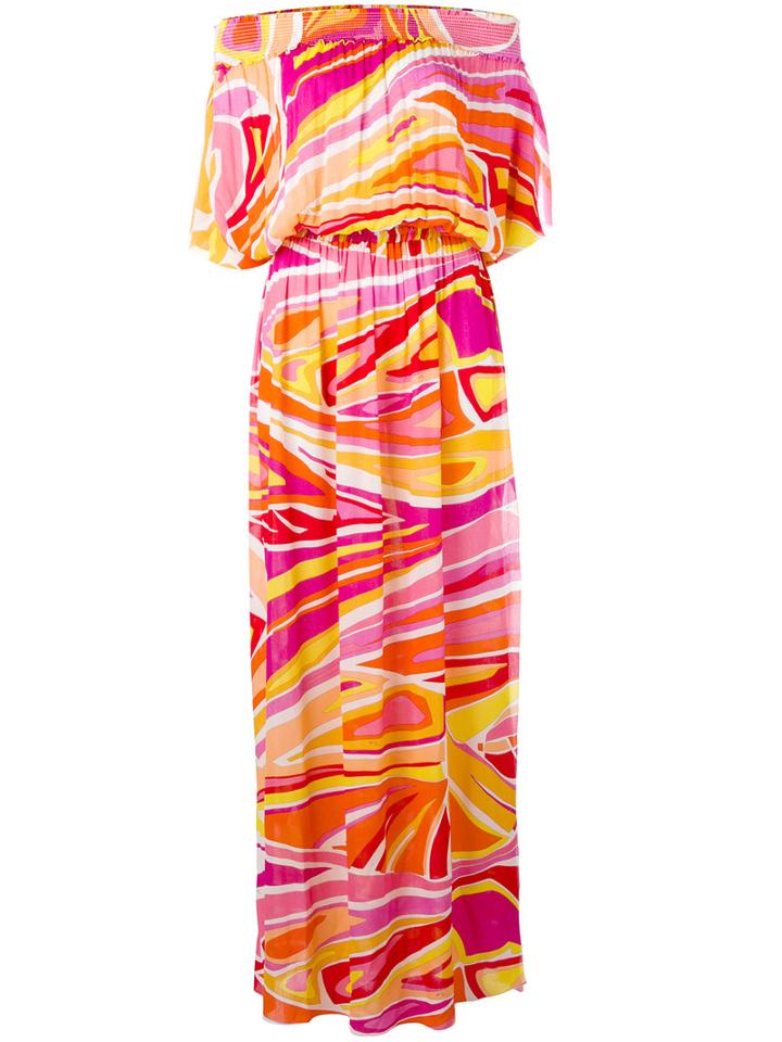 Emilio Pucci - Printed Bardot Beach Dress - Women - Viscose - 42, Women's, Pink/purple, Viscose