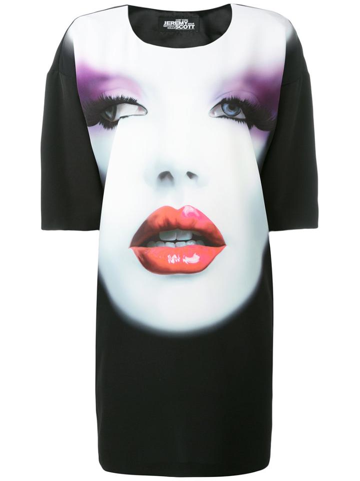 Jeremy Scott - Face Print T-shirt Dress - Women - Polyester/other Fibers - 38, Black, Polyester/other Fibers