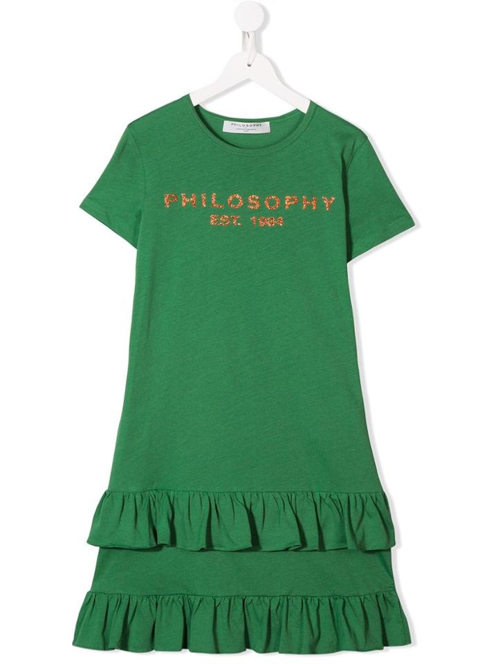 Philosophy Di Lorenzo Serafini Kids Logo Frill Dress - Green