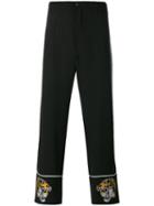 Laneus - Tiger-embroidered Trousers - Men - Viscose/tencel - 46, Black, Viscose/tencel