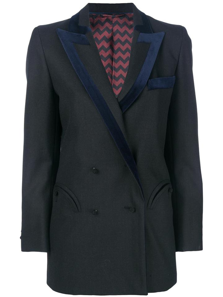 Blazé Milano Velvet Trim Blazer - Black