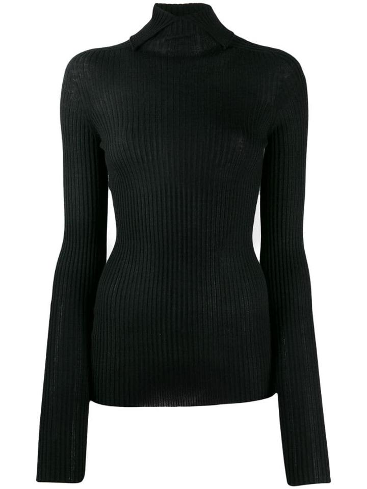 Jil Sander Turtleneck Ribbed Knit Sweater - Black