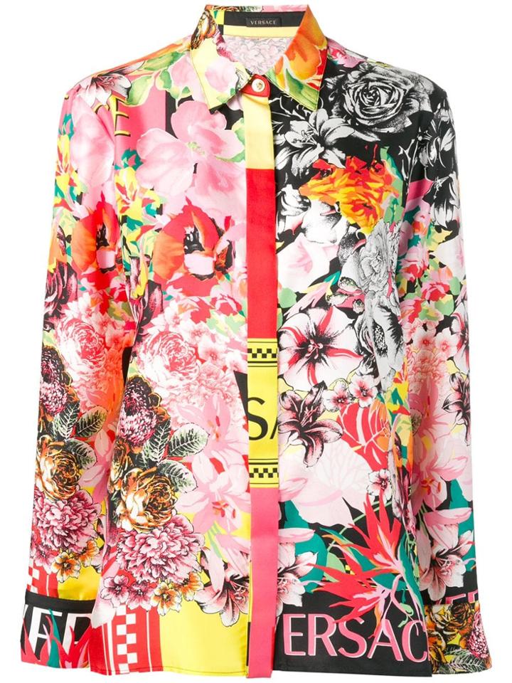 Versace Floral Print Logo Top - Pink