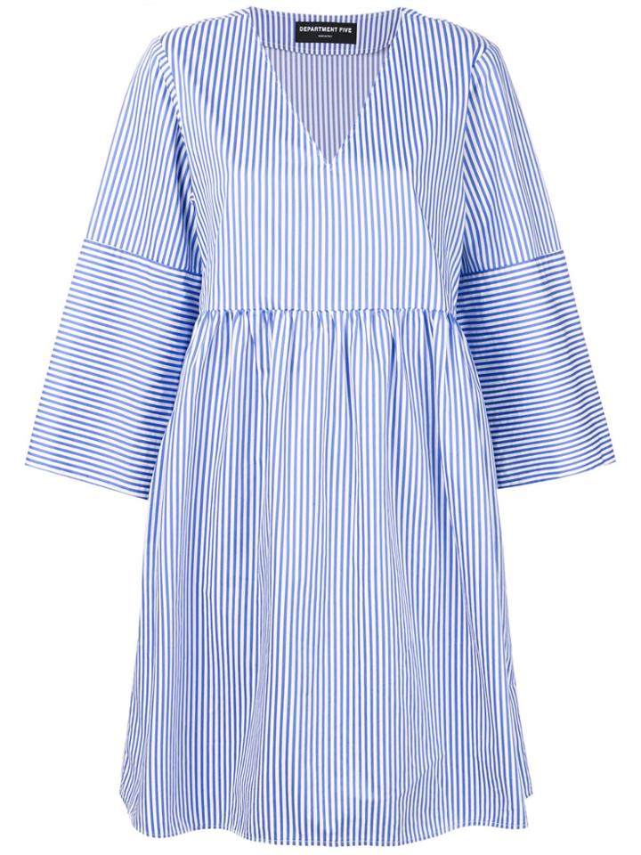 Department 5 Flared V-neck Shirt Dress - Blue